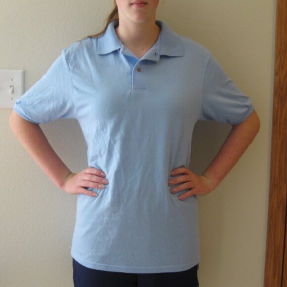 HANES UNISEX SIZE MEN'S SMALL (34 - 36) LIGHT BLUE POLO / GOLF SHIRT NWT - Picture 6 of 6